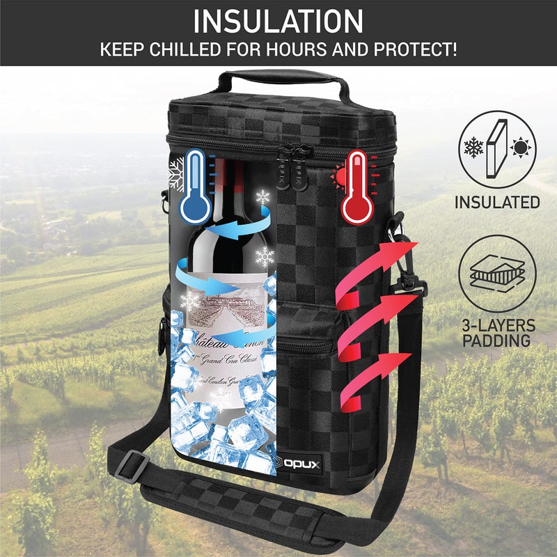 opux Wine Bag 2 Bottle Wine Tote Carrier, Insulated Wine Cooler Bag for Travel Picnic, Leakproof Portable Bottle Padded Case, Wine Gifts For Women Men Wine Lovers Christmas, Black - Image 2